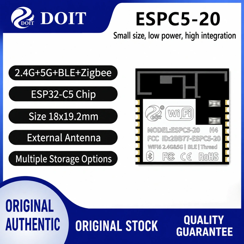 Espressif ESP32-C5 ESPC5-20 Module, Wi-Fi 6 2.4 GHz + 5 GHz + BLE, Compatible with C3-20 Modules