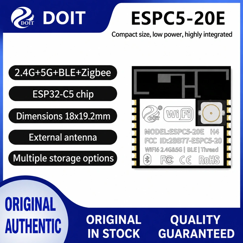 Espressif ESP32-C5 ESPC5-20E Module, Wi-Fi 6 2.4 GHz + 5 GHz + BLE, Compatible with C3-20E Modules