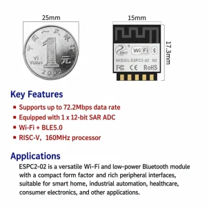 Espressif ESP32-C2 Series ESPC2-02 Module, Wi-Fi + Bluetooth, Compatible with 03-Series Modules - Image 2