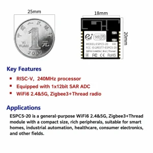 Espressif ESP32-C5 ESPC5-20 Module, Wi-Fi 6 2.4 GHz + 5 GHz + BLE, Compatible with C3-20 Modules - Image 2