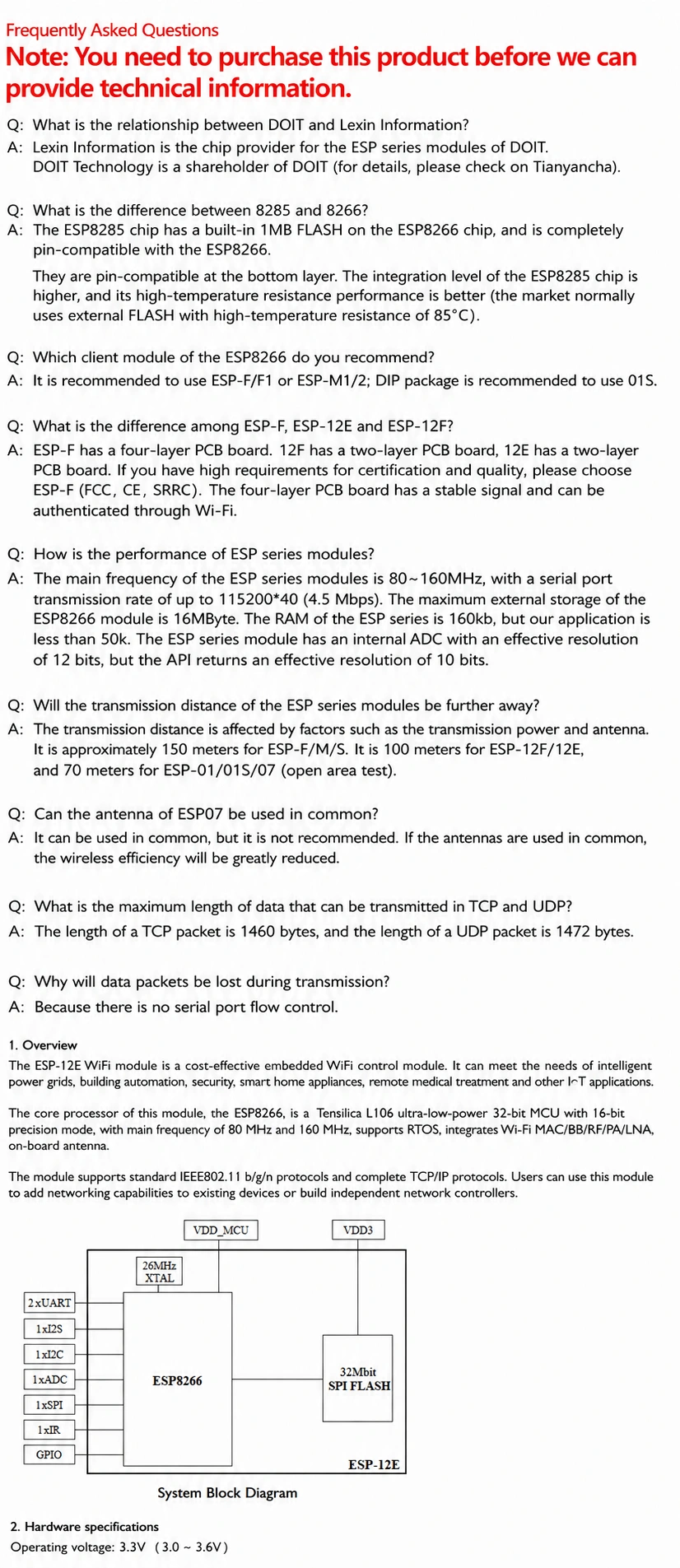 ESP-12E ESP8266 Serial Wi-Fi Transparent Transmission Module, Industrial Grade, Custom Logo Available - actual translated Taobao detail panel 1