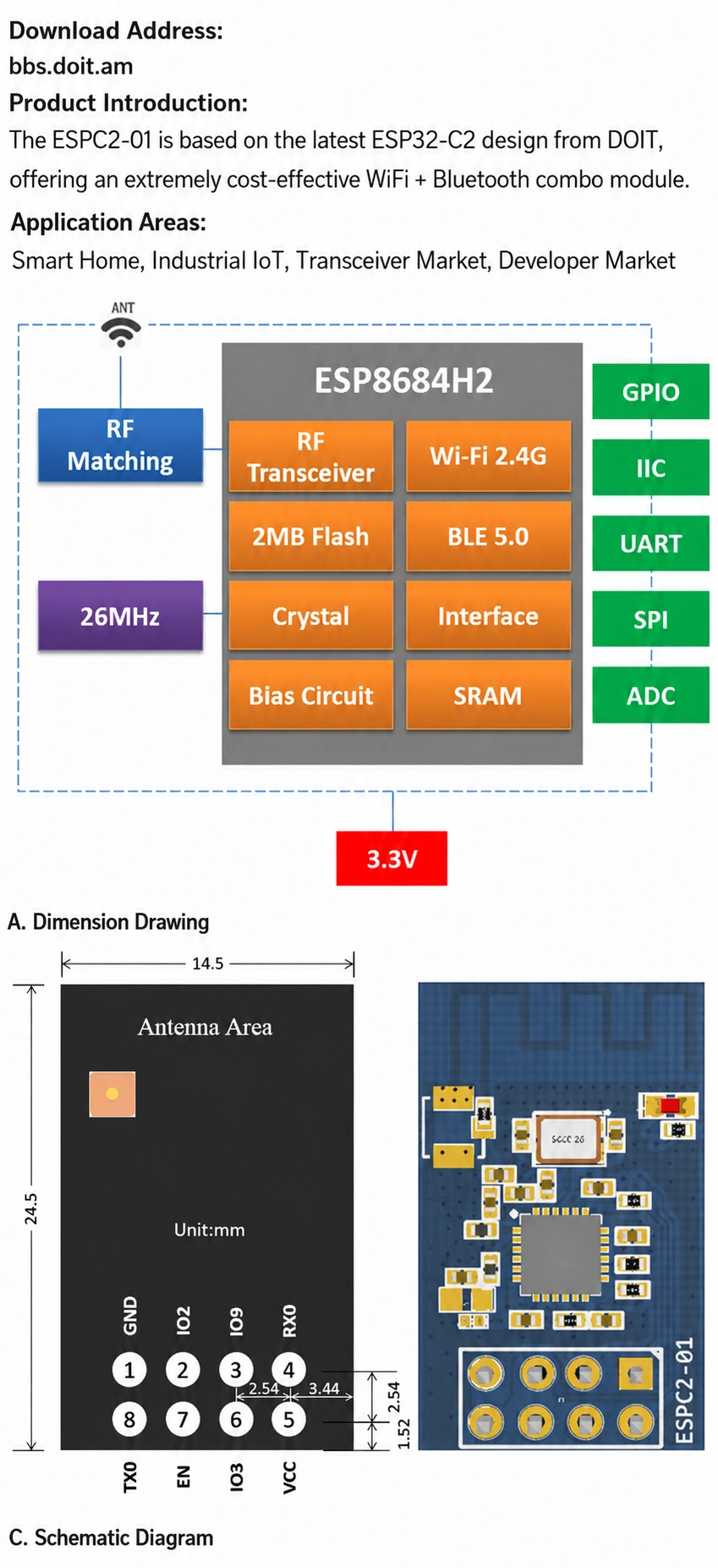 Espressif ESP32-C2 ESPC2-01 Module, Wi-Fi + Bluetooth, ESP8266 ESP-01 Pin Compatible - actual translated Taobao detail panel 1