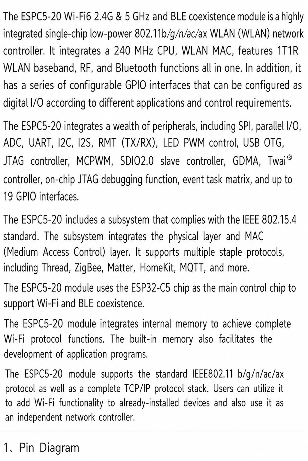 Espressif ESP32-C5 ESPC5-20 Module, Wi-Fi 6 2.4 GHz + 5 GHz + BLE, Compatible with C3-20 Modules - actual translated Taobao detail panel 1