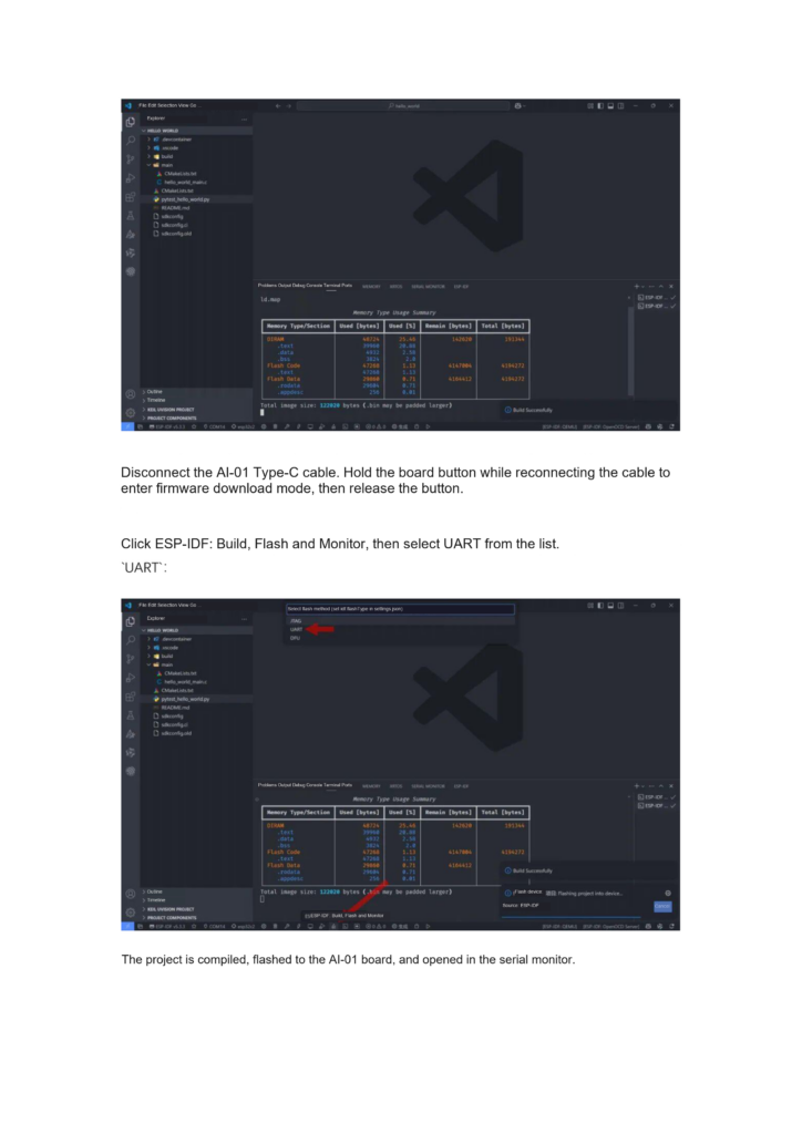 AI-01 download mode and UART flashing screen