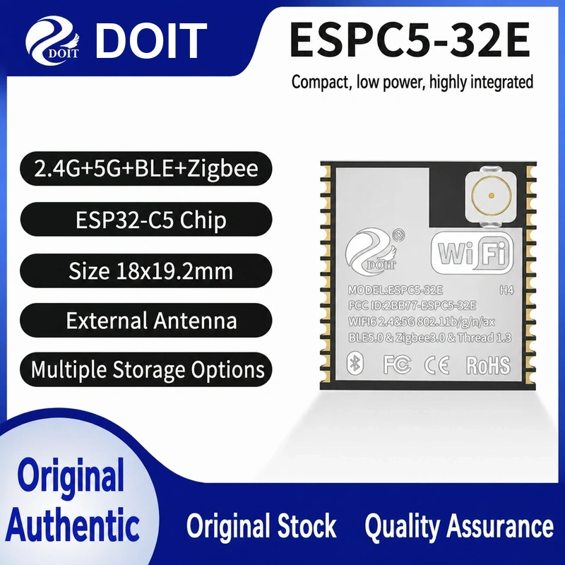 Espressif ESP32-C5 ESPC5-32E Module, Wi-Fi 6 2.4 GHz + 5 GHz + BLE, Compatible with C5-1U Modules