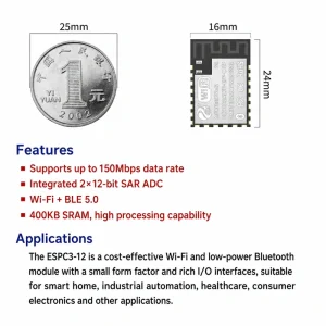 Espressif ESP32-C3 Series ESPC3-12 Module, Dual-Mode Wi-Fi + Bluetooth, Compatible with 12-Series Modules - Image 2