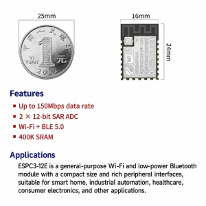 Espressif ESP32-C3 ESPC3-12E Module, Dual-Mode Wi-Fi + Bluetooth, Compatible with 12-Series Modules - Image 2