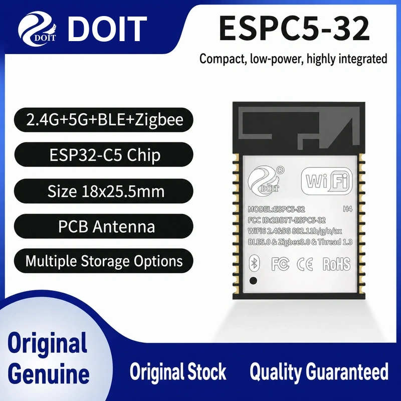 Espressif ESP32-C5 ESPC5-32 Module, Wi-Fi 6 2.4 GHz + 5 GHz + BLE, Compatible with C5-1 Series Modules