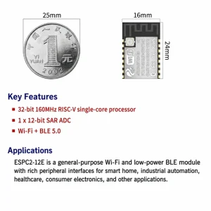 Espressif ESP32-C2 ESPC2-12E Module, Wi-Fi + Bluetooth, Compatible with 01/04/12F-Series Modules - Image 2