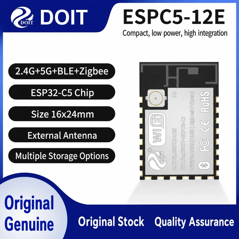 Espressif ESP32-C5 ESPC5-12E Module, Wi-Fi 6 2.4 GHz + 5 GHz + BLE, Compatible with 12-Series Modules