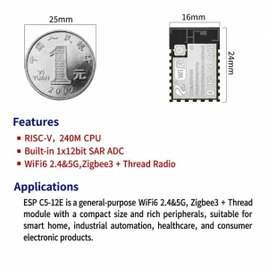 Espressif ESP32-C5 ESPC5-12E Module, Wi-Fi 6 2.4 GHz + 5 GHz + BLE, Compatible with 12-Series Modules - Image 2