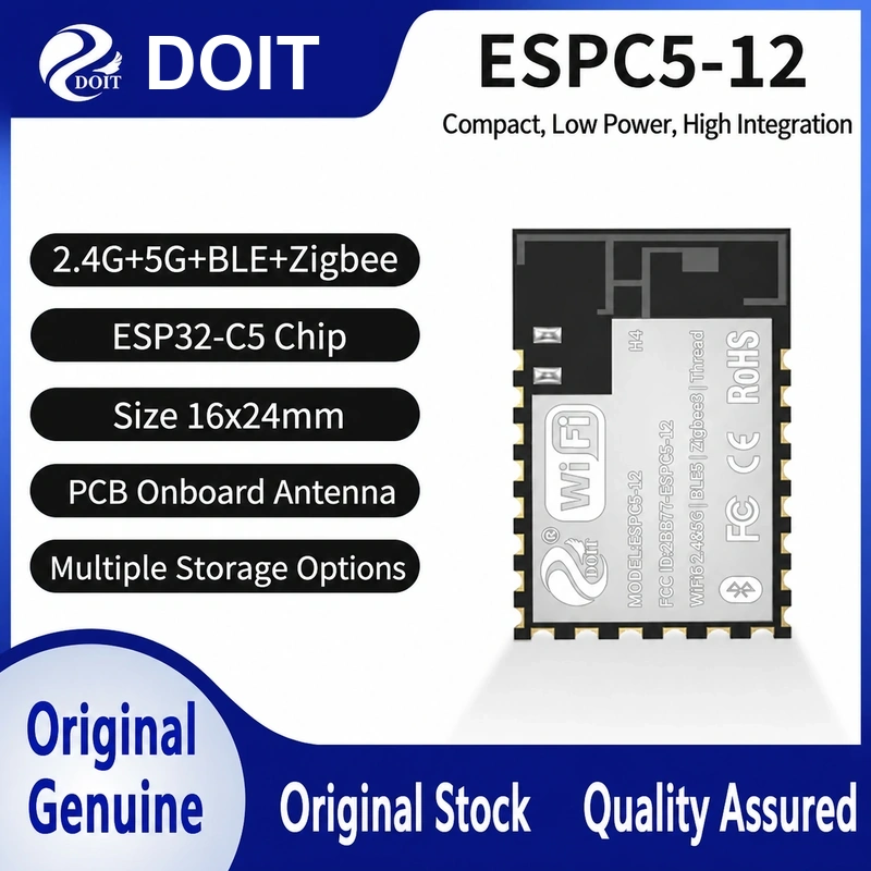 Espressif ESP32-C5 ESPC5-12 Module, Wi-Fi 6 2.4 GHz + 5 GHz + BLE, Compatible with 12-Series Modules