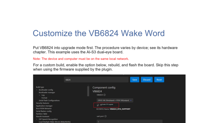 VB6824 OTA support setting and wake phrase update page