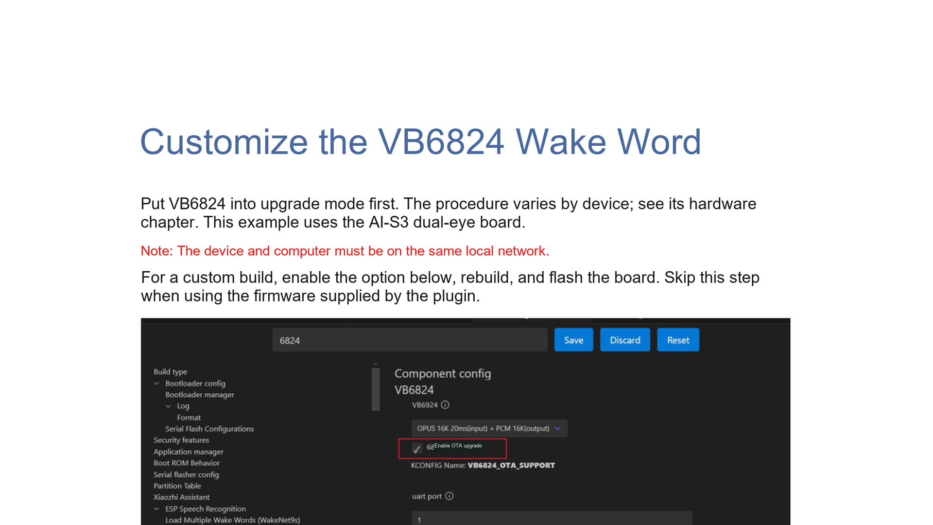Changing a VB6824 wake phrase: update mode and customization